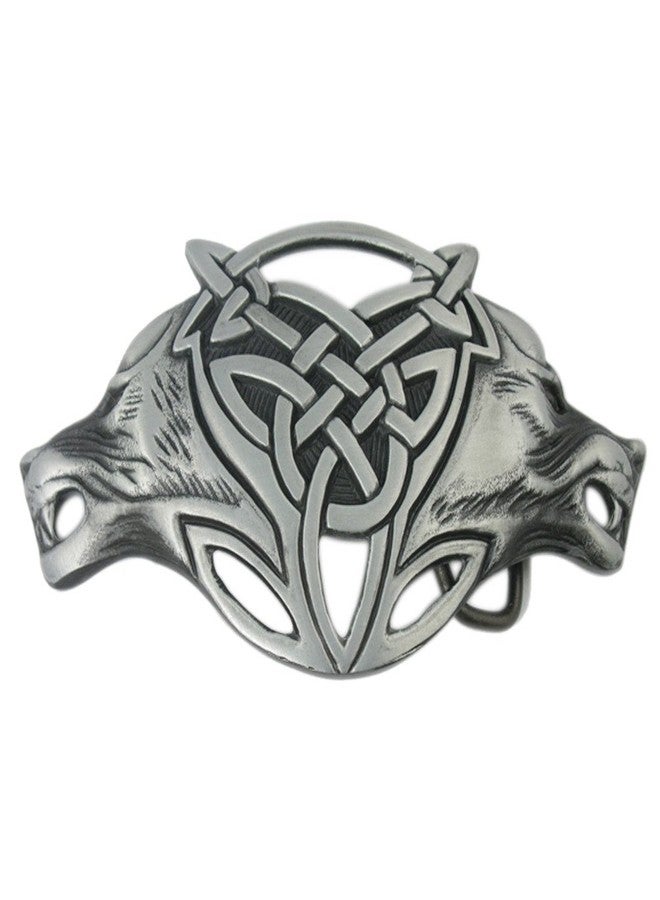 VIGOROSO Men Gothic Funny Lovely Celtic Wild Wolf Fox Double Head Belt Buckle - Image 1