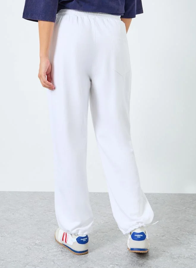 Styli White Relaxed Fit Joggers with Drawstring