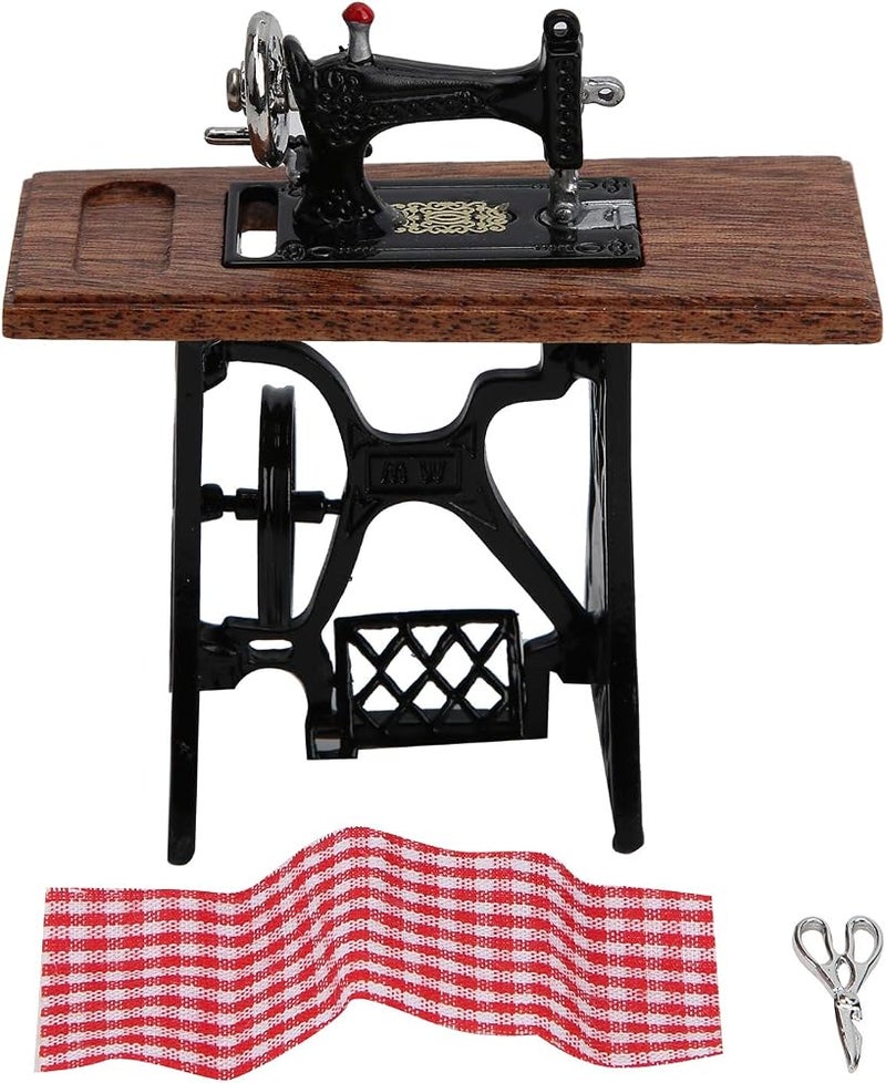 TOPINCN Miniature Sewing Machine 1:12 Scale Vintage Dollhouse Decor - Image 1
