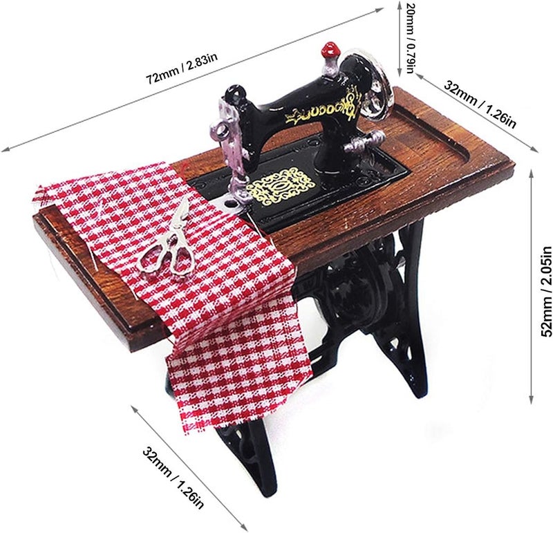 TOPINCN Miniature Sewing Machine 1:12 Scale Vintage Dollhouse Decor - Image 3