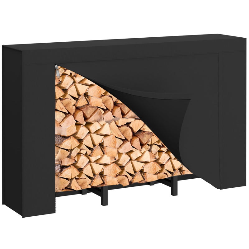 DIAMONDFORGE 4ft Firewood Rack Outdoor with Cover, Heavy Duty Fire Wood Stand, Metal Firewood Rack Indoor, Firewood Holder Storage, Log Wood Pile Racks Stand for Patio, Garden, Backyard, Matte Black - Image 1