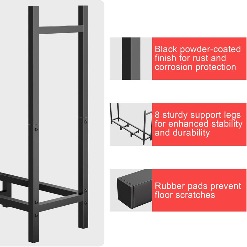 DIAMONDFORGE 4ft Firewood Rack Outdoor with Cover, Heavy Duty Fire Wood Stand, Metal Firewood Rack Indoor, Firewood Holder Storage, Log Wood Pile Racks Stand for Patio, Garden, Backyard, Matte Black - Image 5