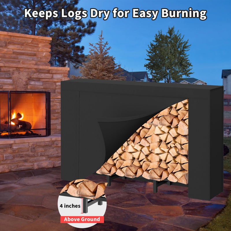 DIAMONDFORGE 4ft Firewood Rack Outdoor with Cover, Heavy Duty Fire Wood Stand, Metal Firewood Rack Indoor, Firewood Holder Storage, Log Wood Pile Racks Stand for Patio, Garden, Backyard, Matte Black - Image 2