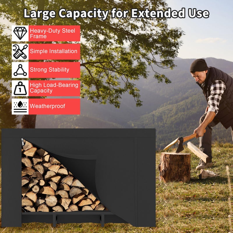 DIAMONDFORGE 4ft Firewood Rack Outdoor with Cover, Heavy Duty Fire Wood Stand, Metal Firewood Rack Indoor, Firewood Holder Storage, Log Wood Pile Racks Stand for Patio, Garden, Backyard, Matte Black - Image 3
