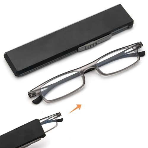 REAVEE Folding Reading Glasses for Men Women Ultra Thin Blue Light Blocking Anti UVEyestrain Computer TR90 Slim Foldable Portable Readers with Compact Flat Case Grey 30 - Image 2