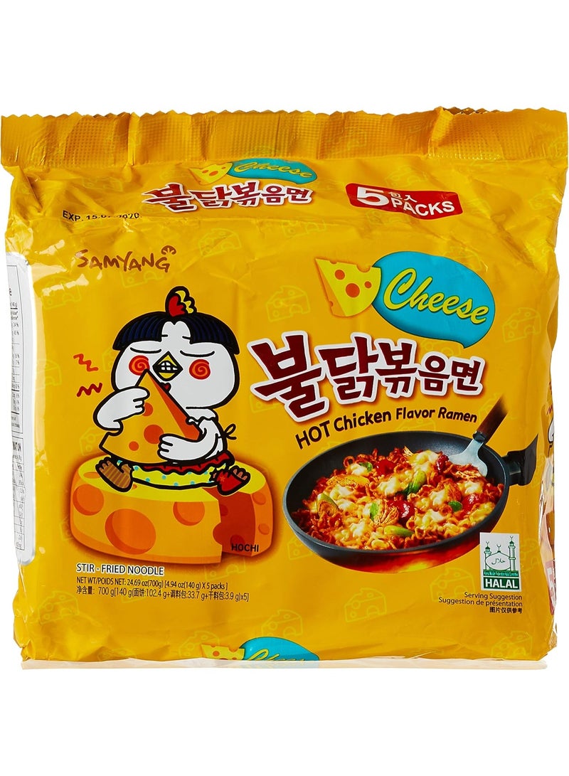 Samyang amyang Buldak Cheese Hot Chicken Flavor Ramen – Multipack of 5 Pcs – 140g Each - Image 1