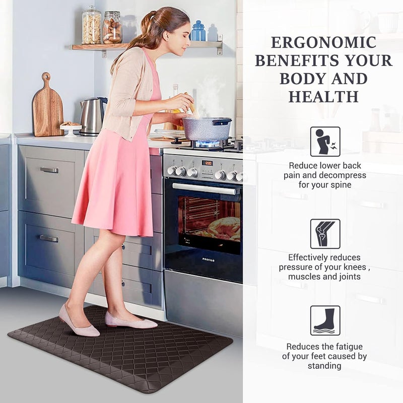 HappyTrends Kitchen Floor Mat - 4/5 Inch Thick Anti-Fatigue Kitchen Rug,Waterproof Non-Slip Kitchen Mats and Rugs Heavy Duty Ergonomic Comfort Rug for Kitchen,Office,Sink(17.3" x 28", Chocolate) - Image 5