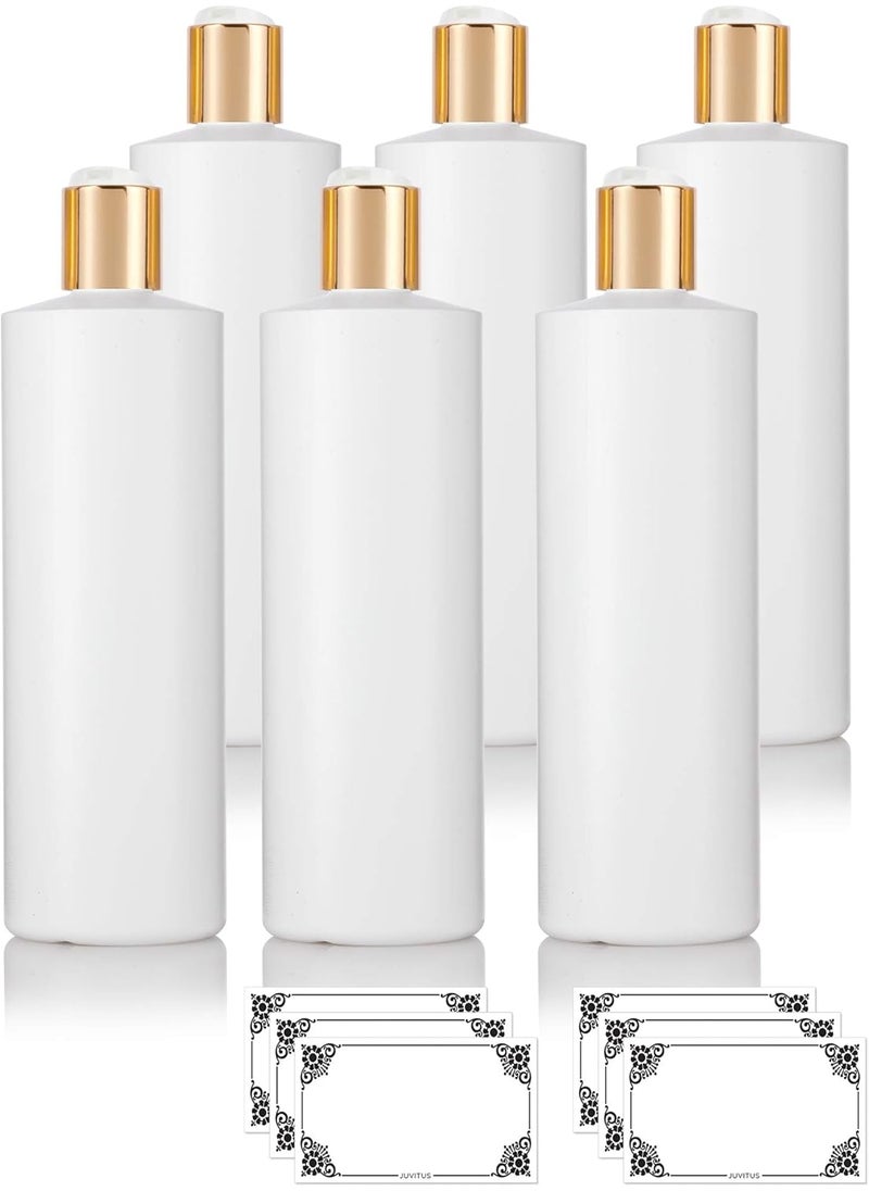 JUVITUS JUVITUS 16 oz White Refillable Plastic Squeeze Bottles with Gold Disc Cap Lid (6 pack) 