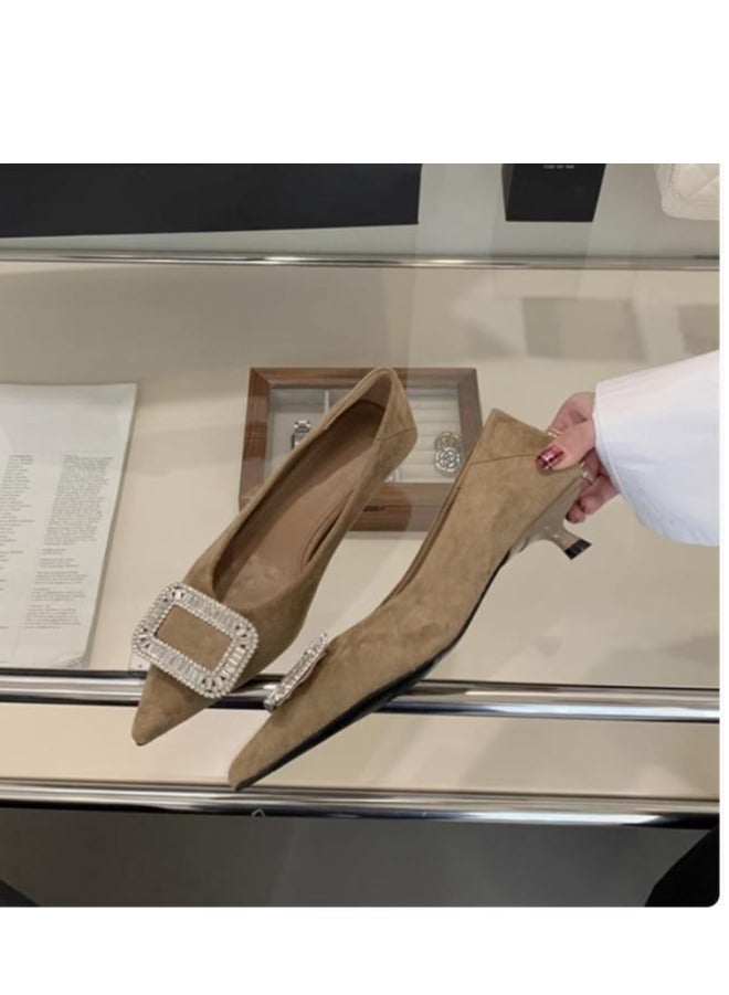 Light Luxury Square Buckle Low Heel Shoes With Pointed Toe Single Shoes - Image 1