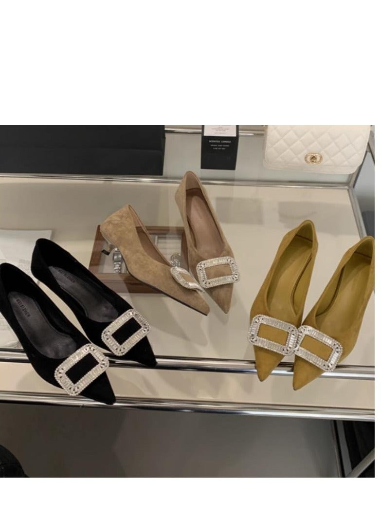 Light Luxury Square Buckle Low Heel Shoes With Pointed Toe Single Shoes - Image 2