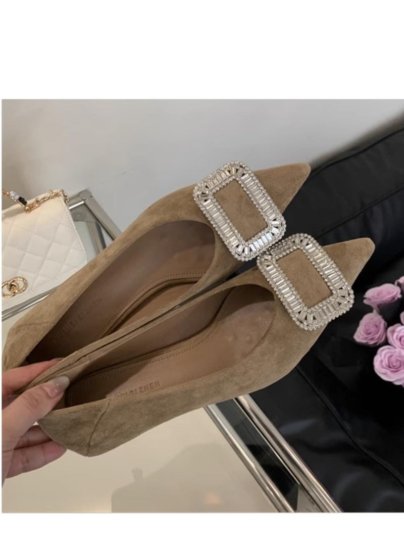Light Luxury Square Buckle Low Heel Shoes With Pointed Toe Single Shoes - Image 3