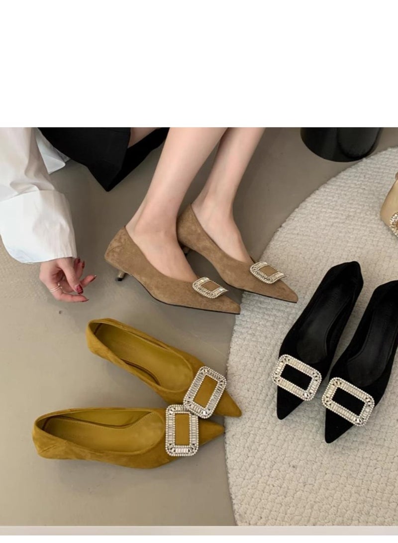 Light Luxury Square Buckle Low Heel Shoes With Pointed Toe Single Shoes - Image 5