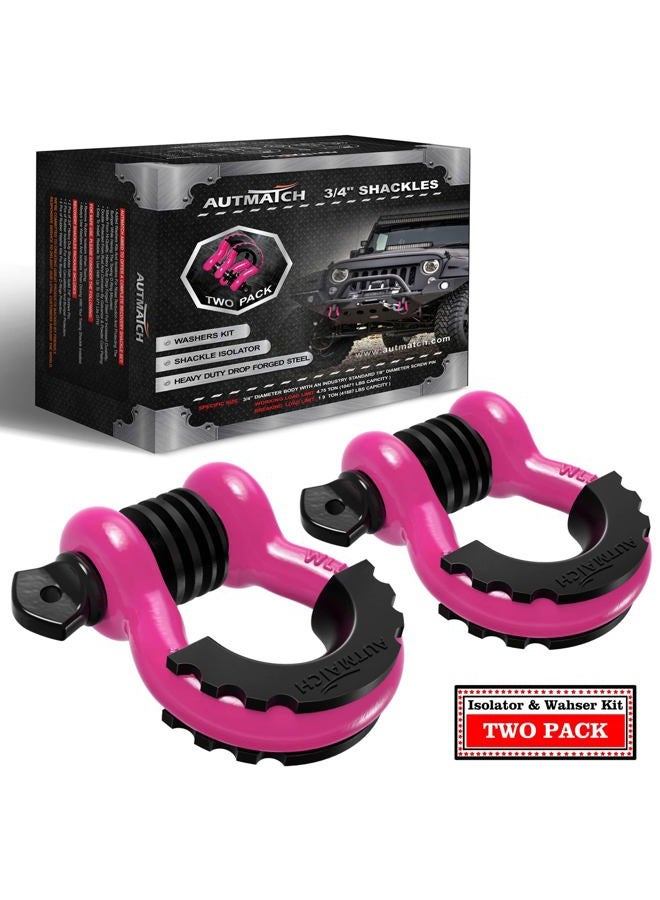 AUTMATCH D Ring Shackle 3/4" Shackles (2 Pack) 41,887Ibs Break Strength with 7/8" Screw Pin and Shackle Isolator Washers Kit for Tow Strap Winch Off Road Vehicle Recovery Pink & Black - Image 1