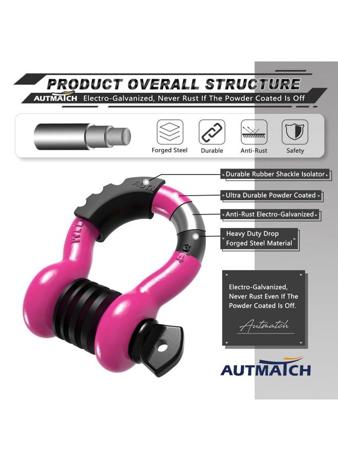 AUTMATCH D Ring Shackle 3/4" Shackles (2 Pack) 41,887Ibs Break Strength with 7/8" Screw Pin and Shackle Isolator Washers Kit for Tow Strap Winch Off Road Vehicle Recovery Pink & Black - Image 4