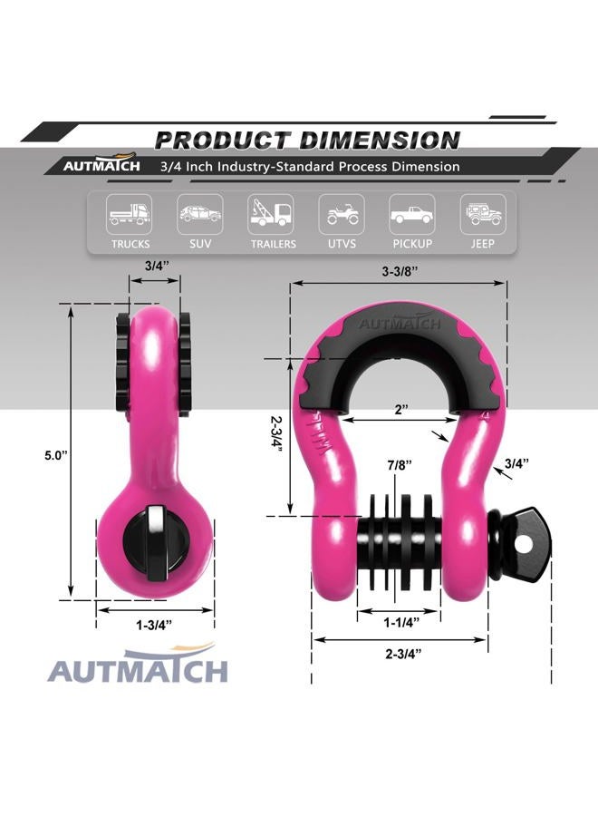 AUTMATCH D Ring Shackle 3/4" Shackles (2 Pack) 41,887Ibs Break Strength with 7/8" Screw Pin and Shackle Isolator Washers Kit for Tow Strap Winch Off Road Vehicle Recovery Pink & Black - Image 3