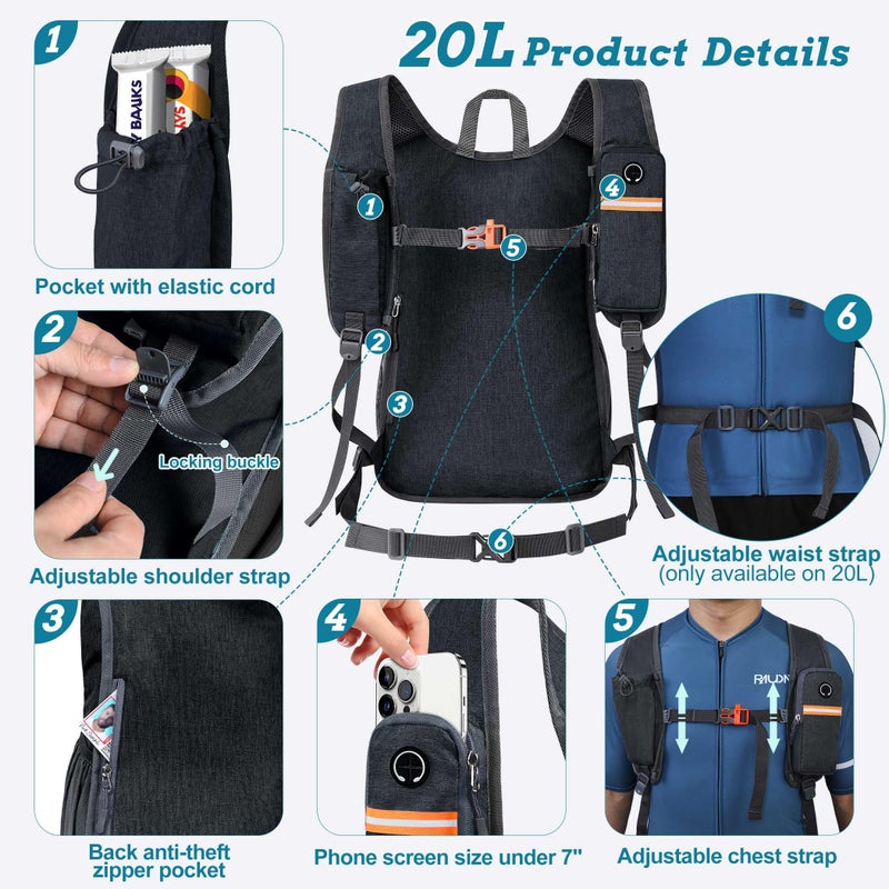 BECOJADDE 20L Small Hiking Backpack for Men Women Foldable Packable Back Pack Ultralight Hiking Daypack for Travel Camping Outdoor, Black - Image 2