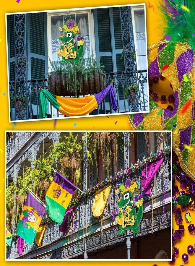 Hungdao Mardi Gras Alligator Front Door Sign Mardi Gras Door Hanger Carnival New Orleans Mardi Gras Wooden Hanging Welcome Sign Wood Door Hanger for Home Indoor Outdoor Farmhouse Wall Window Decor - Image 5