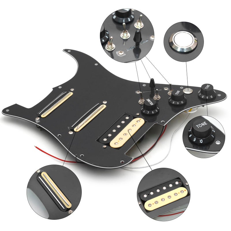 SAPHUE SSH-Coil Splitting Electric Guitar Pickguard Two Mini Humbucker + ONE Humbucker(9K/9K/15K)+Silence Switch Loaded Prewired Scratchplate (Black) - Image 3