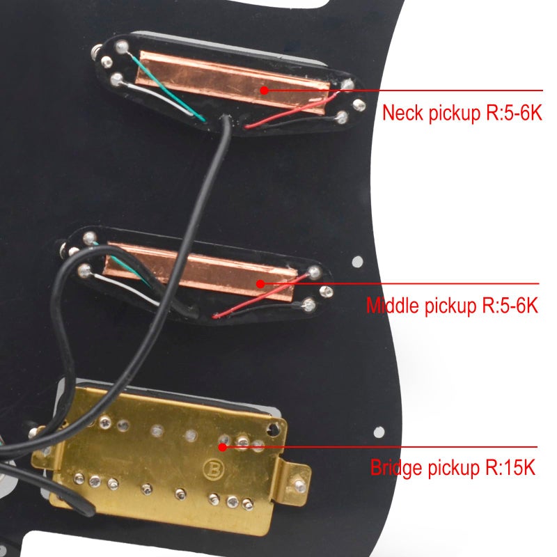 SAPHUE SSH-Coil Splitting Electric Guitar Pickguard Two Mini Humbucker + ONE Humbucker(9K/9K/15K)+Silence Switch Loaded Prewired Scratchplate (Black) - Image 4