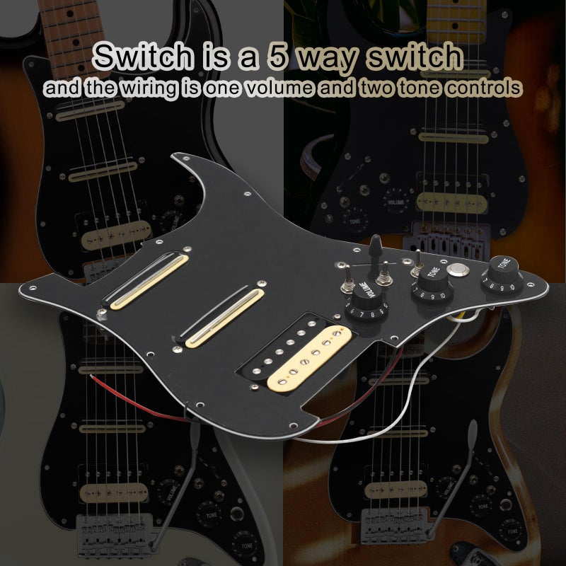SAPHUE SSH-Coil Splitting Electric Guitar Pickguard Two Mini Humbucker + ONE Humbucker(9K/9K/15K)+Silence Switch Loaded Prewired Scratchplate (Black) - Image 2