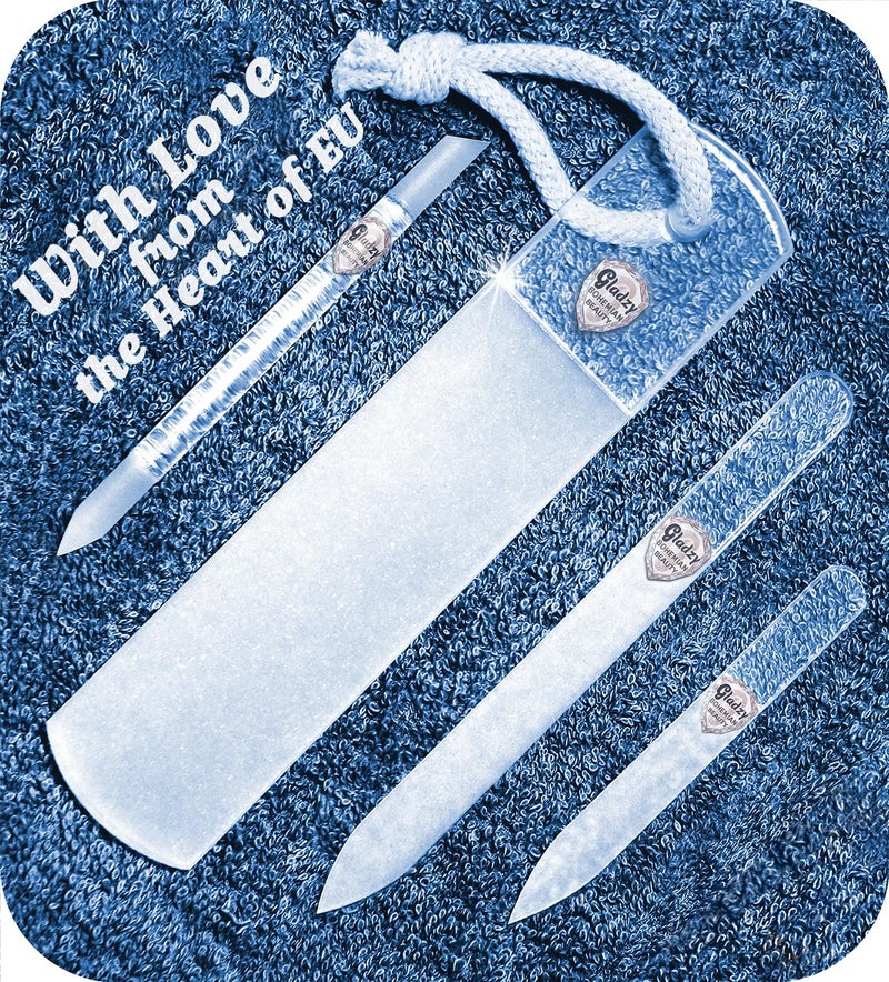 Gladzy Genuine Czech Glass Nail File Set by GLADZY - Callus Remover Foot Rasp, Cuticle Pusher Manicure Stick, Double Sided Etched Different Grit Surface, Professional Nail Care Tool Kit, Made in EU - Image 1