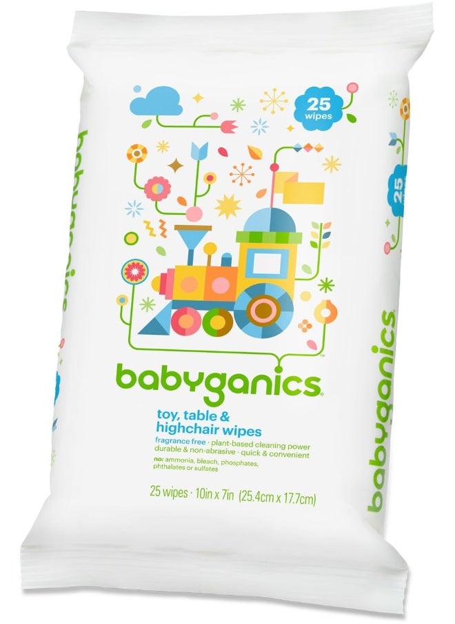 Babyganics Babyganics Toy Table and High Chair Wipes, Fragrance Free, 25 ct  - Image 1