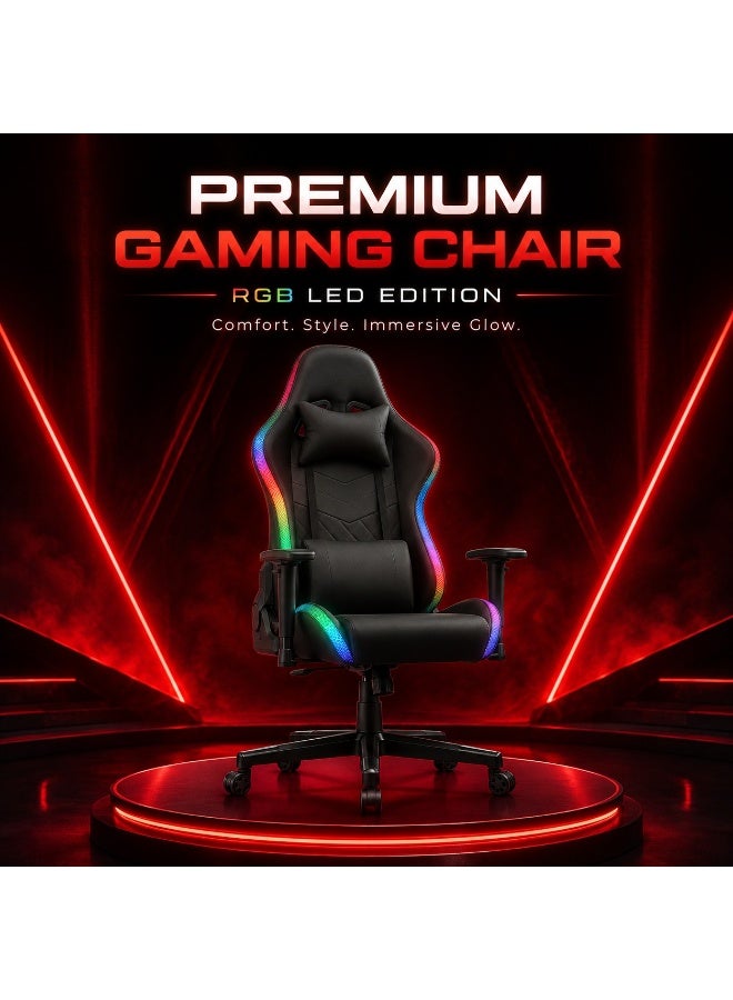 كرسي ألعاب قيمنق إرجونوميك بإضاءة RGB ومسند قابل للإمالة وتعديل الارتفاع - Image 1