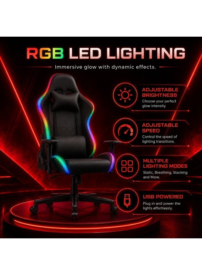 كرسي ألعاب قيمنق إرجونوميك بإضاءة RGB ومسند قابل للإمالة وتعديل الارتفاع - Image 5
