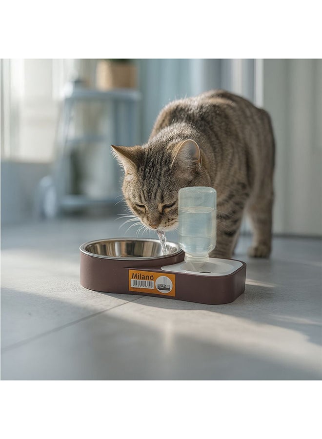 milano موزع مياه آلي ومغذي للحيوانات الأليفة ميلانو للكلاب والقطط - وعاء طعام جاذبي 2 في 1، بلاستيك خالي من BPA، سهل التنظيف للاستخدام في المنزل والسفر L30XW20Cm - Image 1
