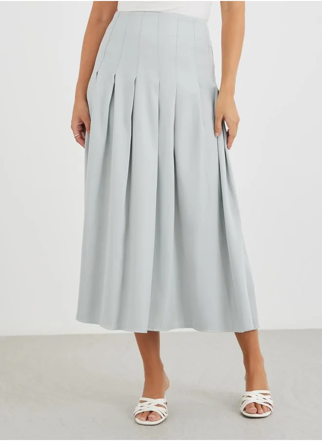 ستايلي Styli Solid Pleated Mid Rise Midi Skirt