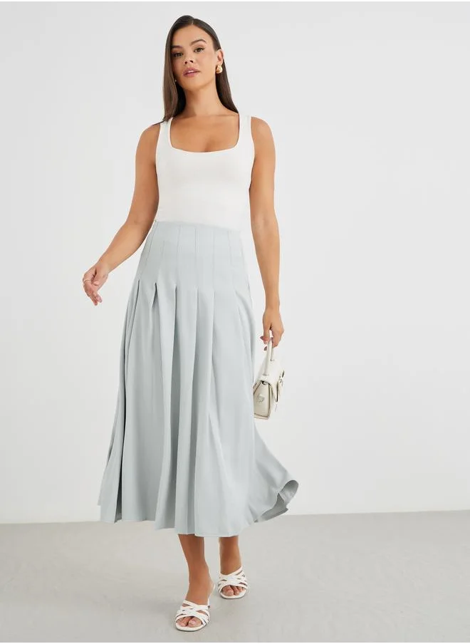ستايلي Styli Solid Pleated Mid Rise Midi Skirt
