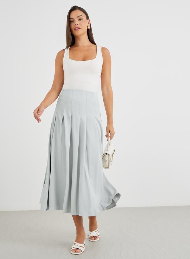 Styli Solid Pleated Mid Rise Midi Skirt - Image 1