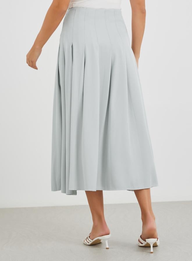 Styli Solid Pleated Mid Rise Midi Skirt - Image 4