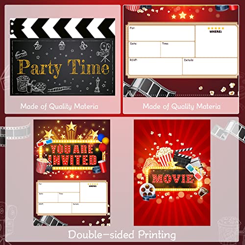 Clabby 25 Pieces Movie Party Invitations Film Theme Invitation Cards with Envelopes Movie Night Invite for Kids Birthday Baby Shower Red Carpet Party Supplies - Image 3