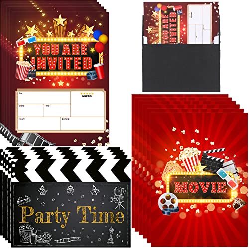 Clabby 25 Pieces Movie Party Invitations Film Theme Invitation Cards with Envelopes Movie Night Invite for Kids Birthday Baby Shower Red Carpet Party Supplies - Image 1