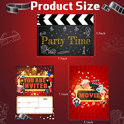 Clabby 25 Pieces Movie Party Invitations Film Theme Invitation Cards with Envelopes Movie Night Invite for Kids Birthday Baby Shower Red Carpet Party Supplies - Image 2