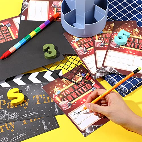 Clabby 25 Pieces Movie Party Invitations Film Theme Invitation Cards with Envelopes Movie Night Invite for Kids Birthday Baby Shower Red Carpet Party Supplies - Image 4