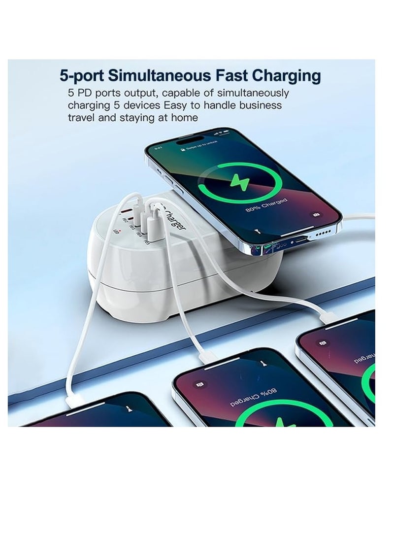 AMBERJACK 140W GaN Multi-Port Charger with Wireless Fast Charging, PD Multi-port Charger, Support 15W Wireless Fast Charging, 5 Ports PD type C Charging Station For Apple Iphone 16, 15, 14, 13 12, Samsung, Smartphones, Laptops, etc  - Image 2