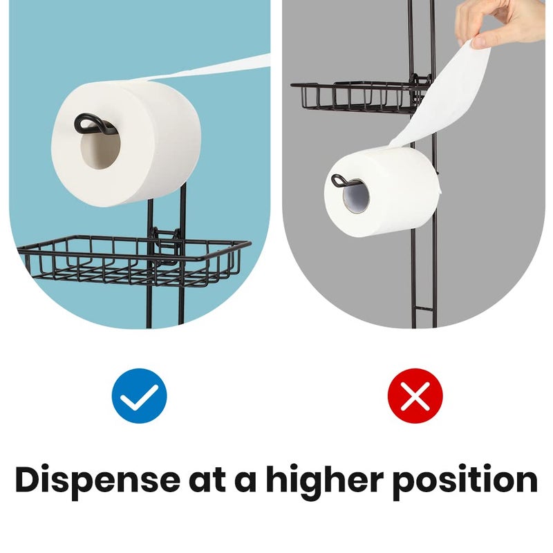 TreeLen Matte Black Bathroom Freestanding Toilet Paper Holder Tissue Roll Holder Stand with Shelf Storage Holds 4 Jumbo Rolls Phone and Wipes - Image 5