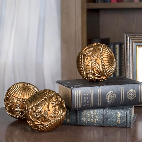 AELS 4 Vintage Decorative Balls Orbs Set of 3 Decorative Spheres for Bowls and Trays Antique Dining Table Centerpieces Home Decor for Living Rooms Dining Room Coffee Table Bronze Gold