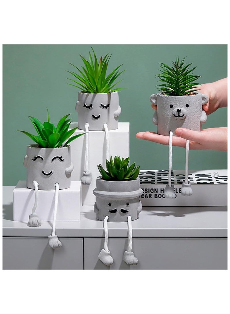 NANAO 3Pots Artificial Plants Cute Faux Succulents Small Fake Plants in Cement Pots with Hanging Leg Fake Mini Potted Succulents for Office Decor Table Desk Home Bedroom Shelf Farmhouse Decoration - Image 2