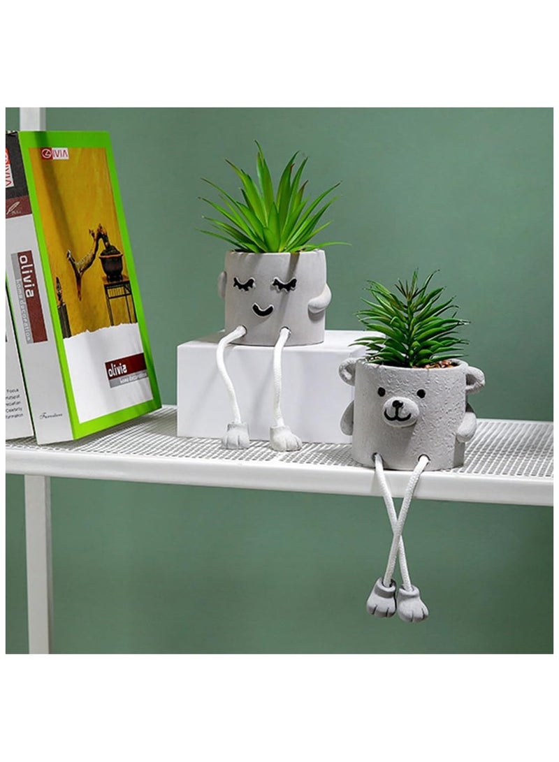 NANAO 3Pots Artificial Plants Cute Faux Succulents Small Fake Plants in Cement Pots with Hanging Leg Fake Mini Potted Succulents for Office Decor Table Desk Home Bedroom Shelf Farmhouse Decoration - Image 4