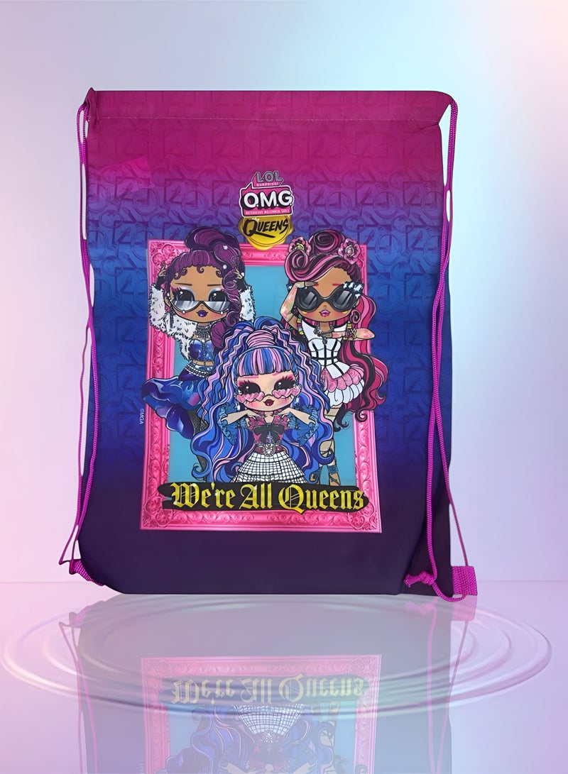L.O.L. SURPRISE! LOL Surprise OMG Drawstring Bag for Girls – 45x33cm | School Gym Bag | Lightweight Storage Backpack | LOL Suprise Outrageous Millennial Girls  Edition | Kids Sports Bag | Travel Sack | Back-to-School Supplies | Trendy Character Design for Girls | Limited Edition - Image 1