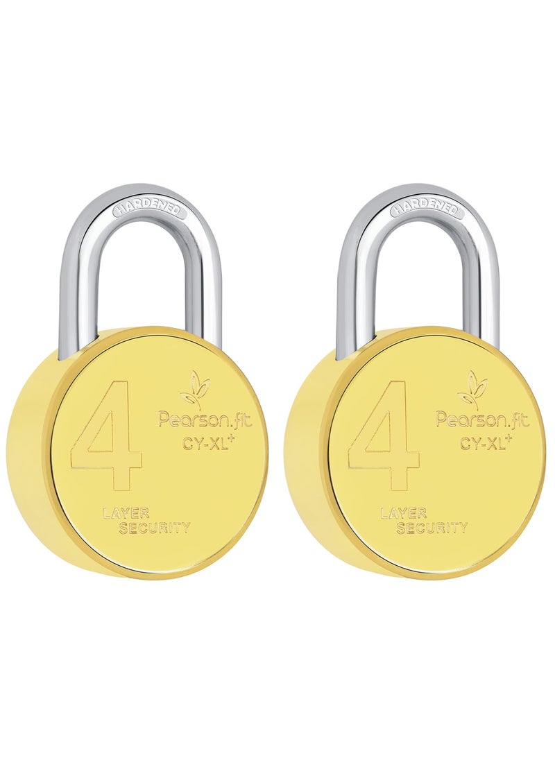Pearson.fit - Pearsonfit 2 Lock 4 Same Keys XL 67mm 4 Layer Brass Finish Padlock for Home Shop Godown Bank 2 Lock 4 Same Keys Model No XL67Brass24 - Image 1