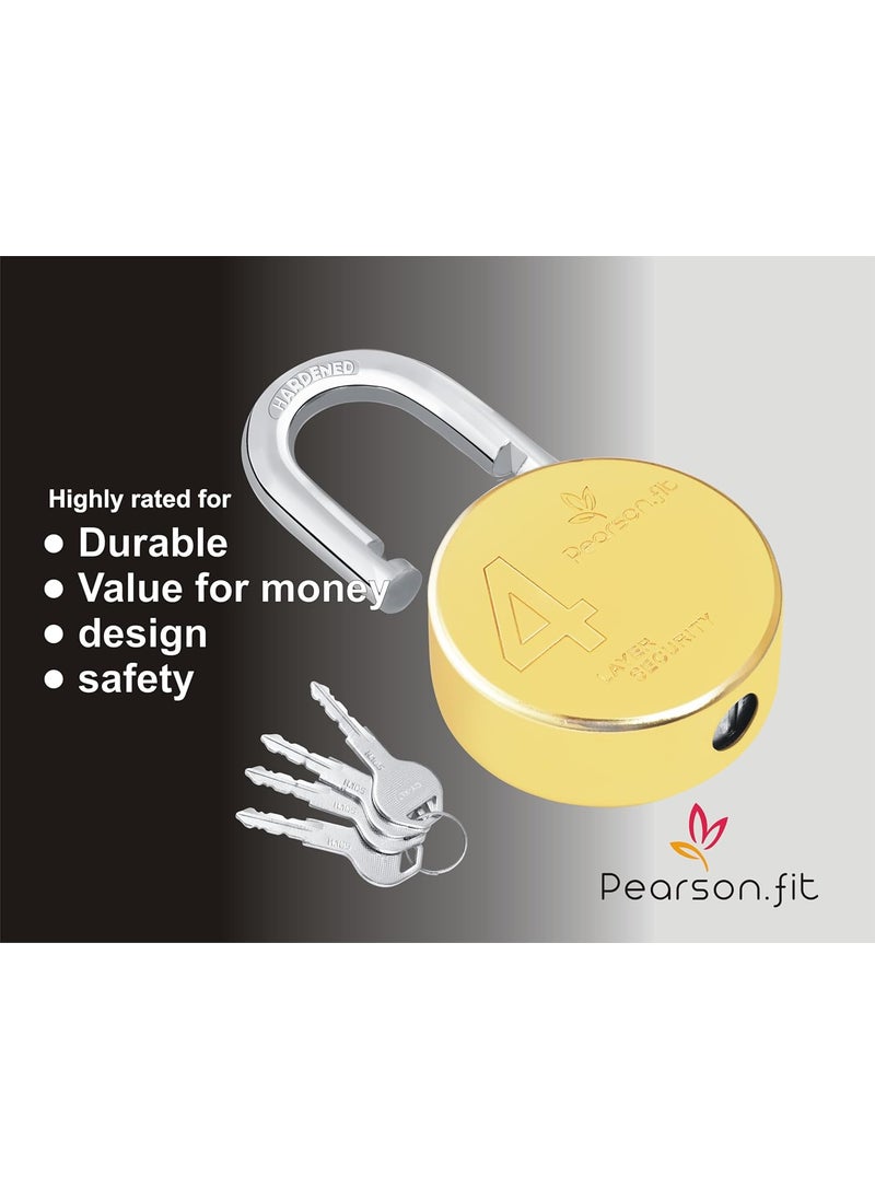 Pearson.fit - Pearsonfit 2 Lock 4 Same Keys XL 67mm 4 Layer Brass Finish Padlock for Home Shop Godown Bank 2 Lock 4 Same Keys Model No XL67Brass24 - Image 1