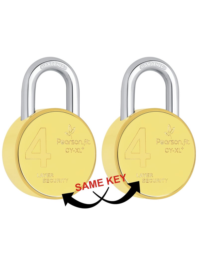 Pearson.fit - Pearsonfit 2 Lock 4 Same Keys XL 67mm 4 Layer Brass Finish Padlock for Home Shop Godown Bank 2 Lock 4 Same Keys Model No XL67Brass24 - Image 1