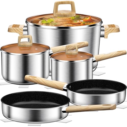 DUTZUN Stainless Steel Cookware Set 13PCS, Pots and Pans Set, Induction Cookware, Kitchen Cooking Set, Heavy Duty, Tri-Ply Base, Dishwasher Safe - Image 1