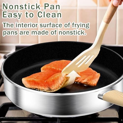 DUTZUN Stainless Steel Cookware Set 13PCS, Pots and Pans Set, Induction Cookware, Kitchen Cooking Set, Heavy Duty, Tri-Ply Base, Dishwasher Safe - Image 4