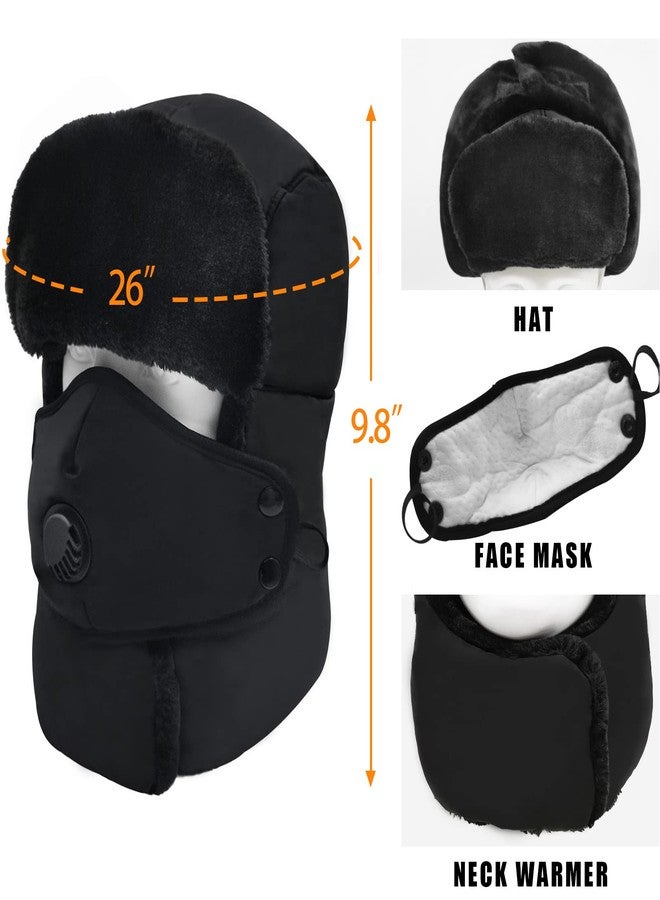 Outrip Winter Trapper Hat for Men & Women, Trooper Hunting Russian Fur Hat with Ear Flap & Mask Ushanka Aviator Hat for Cold Weather Black - Image 3