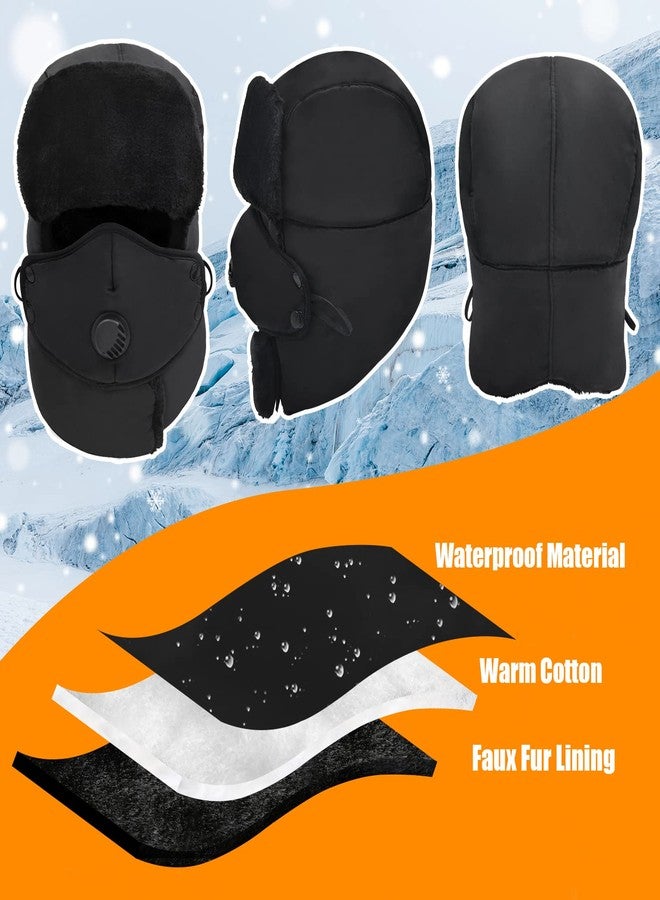 Outrip Winter Trapper Hat for Men & Women, Trooper Hunting Russian Fur Hat with Ear Flap & Mask Ushanka Aviator Hat for Cold Weather Black - Image 4